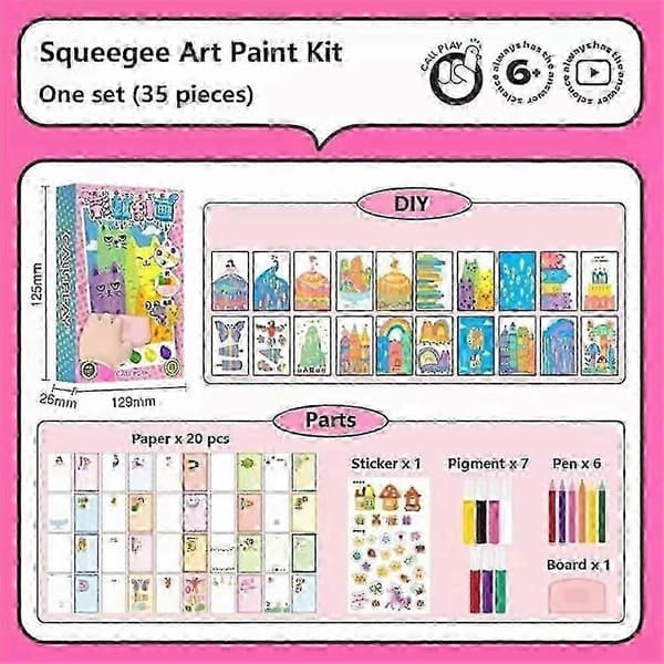 Squeegee Art Målarset för Barn, DIY Jul Regnbåge Skrapmålning Prickmålning