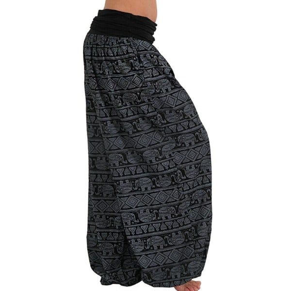 Baggy Harem Pants for kvinner eggings Hippie Yoga Pants navyblue L