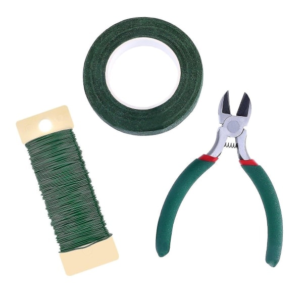 Kukkasidontatyökalusetti, kukkanauha, varren kääre 1/2 tuumaa x 30 jaardia, 22 gauge vihreä lankakela ja 4 1/2 tuuman langanleikkuri