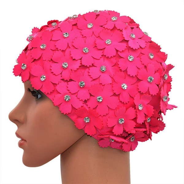 Håndlaget retro svømmehette med rhinestone-kronblader for kvinner