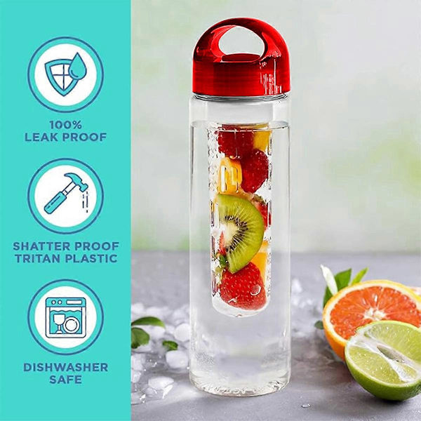 800 ml Plast Fruktinfusionsflaska Juice Infuser Infuserande Vattenflaskor Utomhussporter (Röd)