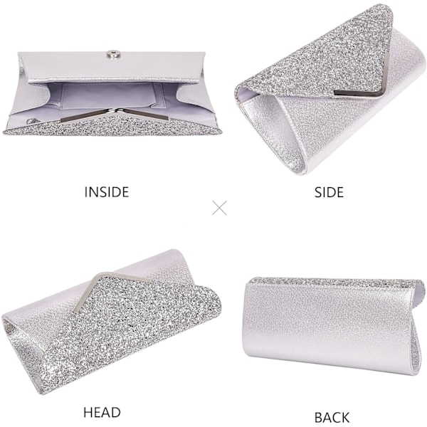 Elegant Paljett Kvällsväska Dam Kedja Axelväska Glänsande Silver Middag Bröllop Bal Fest Tote Väska Plånbok