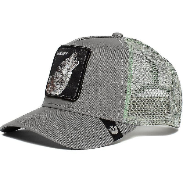 Animal Baseball Cap Sun Protection Mesh Brodert Trucker Hat Lone Wolf Grey