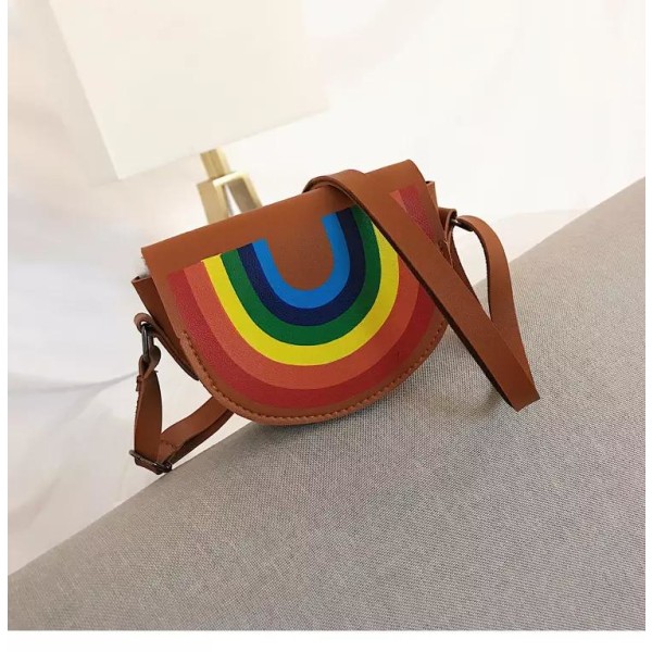 Sød taske til børn med skulderrem regnbuebrun multicolor