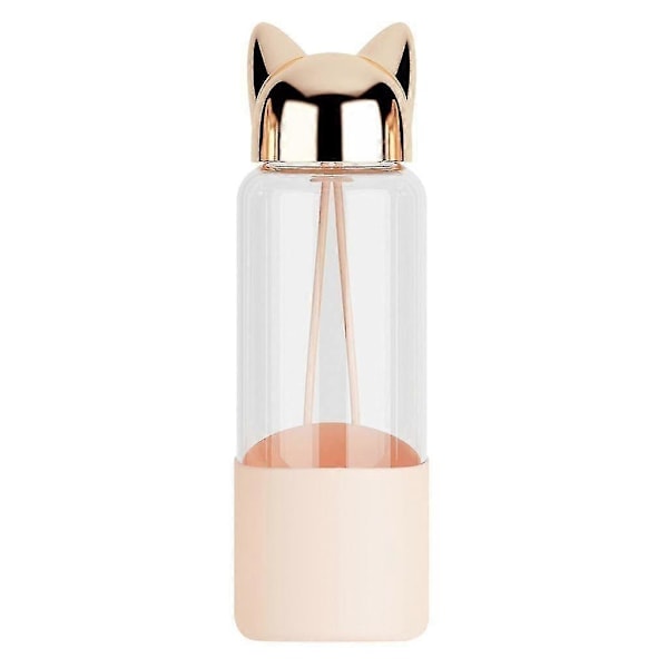 Cute Fox Glass Water Bottle BPA-Free 320ml Transparent Bottle for Cycling Tour