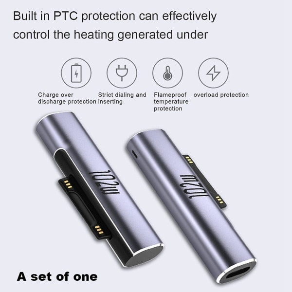 102W USB-C Typ C PD Snabbladdningskontaktomvandlare för Surface Pro 3 4 5 6 7 8 Go för Surface Book 1