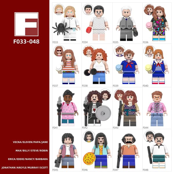 16-delt Stranger Things actionfigur byggesæt, 4,5 cm, inkluderer Jonathan, Nancy og Eleven.