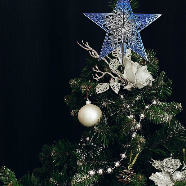 Joulukuusi Star Topper kimalteleva kodin sisustus Silver Blue 20cm