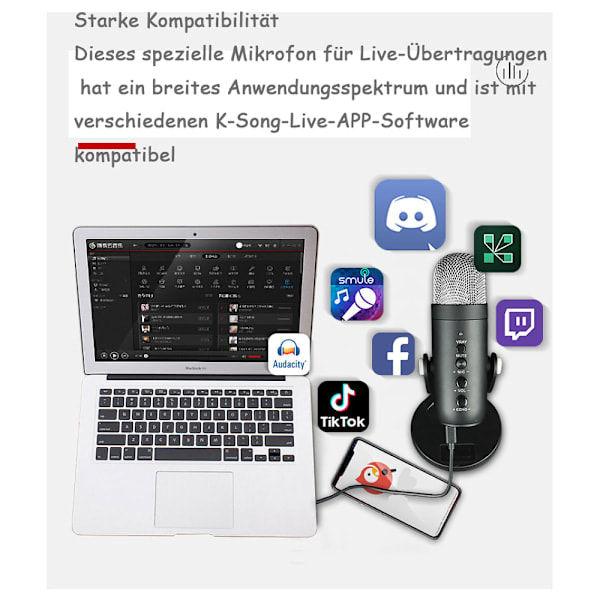USB-mikrofon, ZealSound kondensatormikrofon för iPhone PC laptop surfplatta och Typ-C mobiltelefon, bordsmikrofon för inspelning streaming