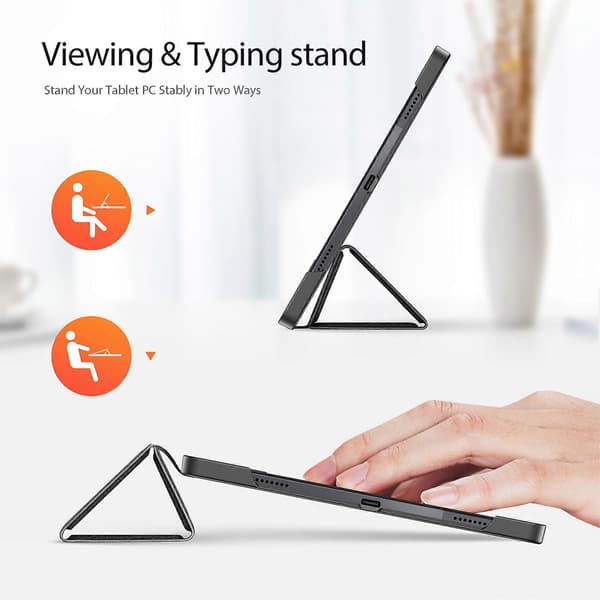 DUX DUCIS Domo Series PU Læder Smart Case til Lenovo Tab P12, Tri-fold Stand Auto Vågn Op Sov Tablet Cover Sort