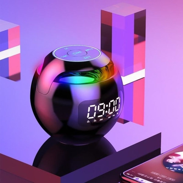 Kannettava Bluetooth LED -herätyskello langattomalla kaiuttimella ja FM-radiolla, musta, yksi koko