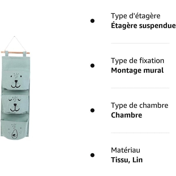 Baby Linnedstof Hængende Opbevaringspose Lomme Retro Vægmonteret Organizer til Garderobe Skab Bag Dør Væg Soveværelse Opbevaring Dekoration (Grøn)