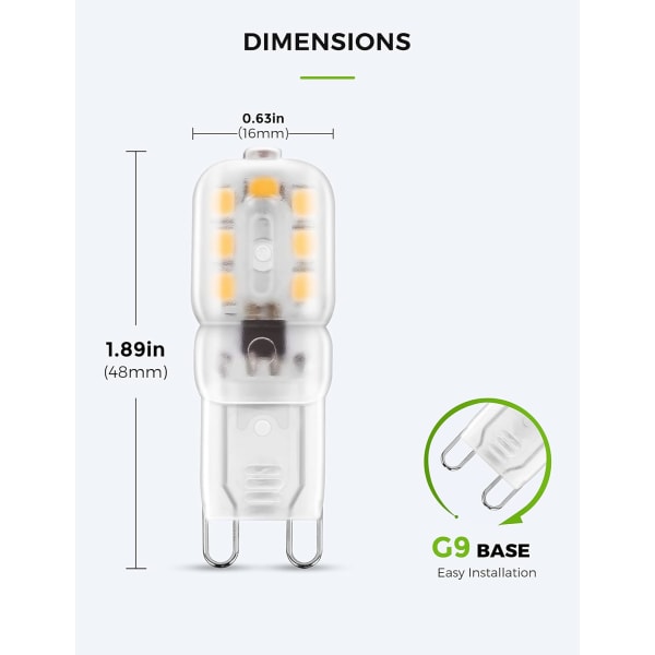 2W G9 varmvit, LED-lampa, 25W ekvivalent halogenlampa1,89*0,63"
