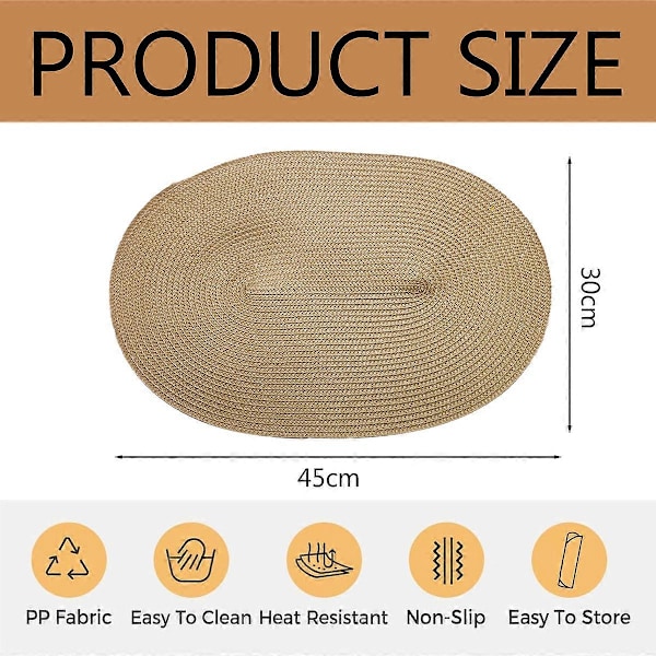 Soikeat punotut tabletit 30*45cm pöytätabletit ruokapöytiin, luonnonmukaiset kudotut lämmönkestävät tabletit (soikea beige)