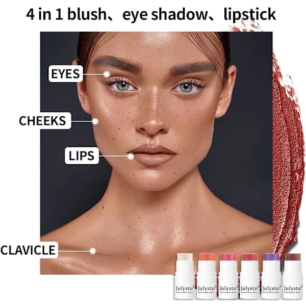JulyStar High-Shine Sunburn Pearl Blush Creme/Stick, Solid Mat Blush 4