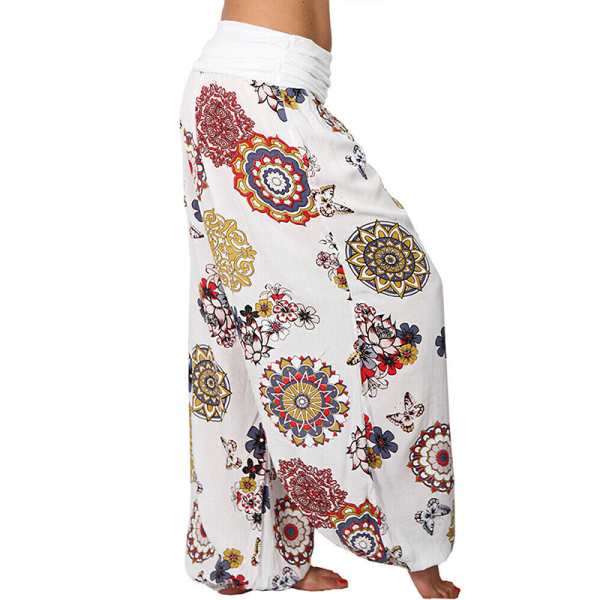 Yogabyxor för kvinnor Baggy Harem Boho Wide Leg Sports Aladdin Pants White,3XL