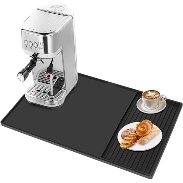 Stor silikonemåtte, 2-i-1 kaffemåtte, med bestiktørremåtte - 61×40,5 cm sort