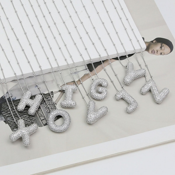 Bokstavshänge Mässing Bubble Letter Halsband Temperament Mode 26 Engelska Bokstav Halsband silver A