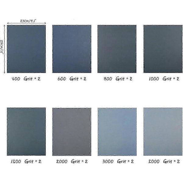 Våtslippapper för plast- och glasfinish, Premiumkvalitet 22,86 x 27,94 cm, Blandad kornstorlek 400-5000 för våt- eller torrslipning, Multifunktionell användning 16 ark
