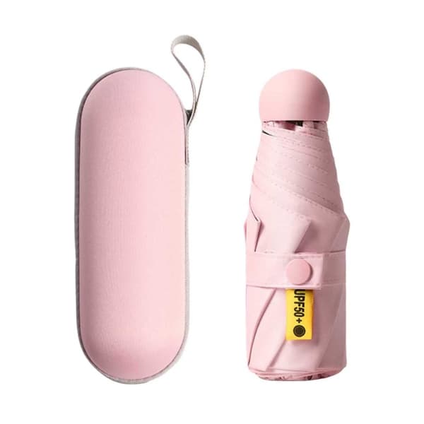 Vikbart Mini Paraply Vindtätt & UV-Skyddande Foder Paraply Användbart i Sol och Regn Rosa