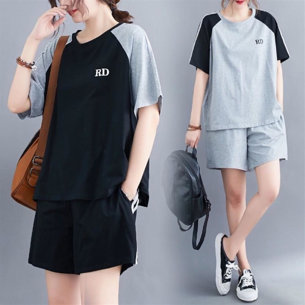 Kortärmad T-shirt för kvinnor + Shorts Set Casual Loungwear Grey M