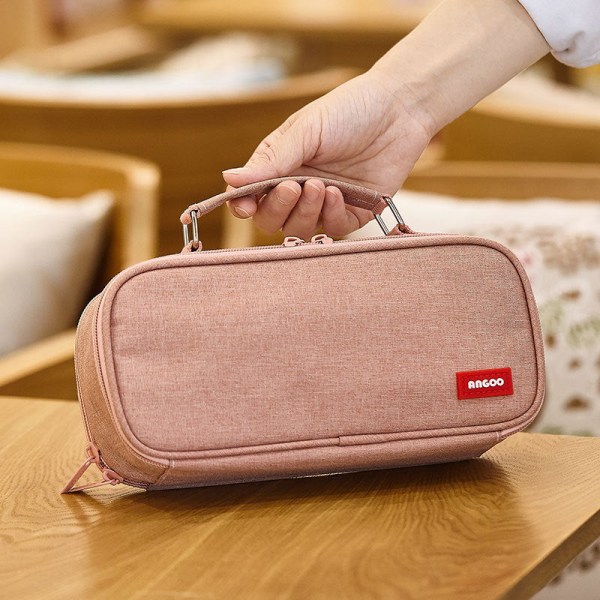 Canvas pennväska med stor kapasitet med pennask med håndtag Dark pink