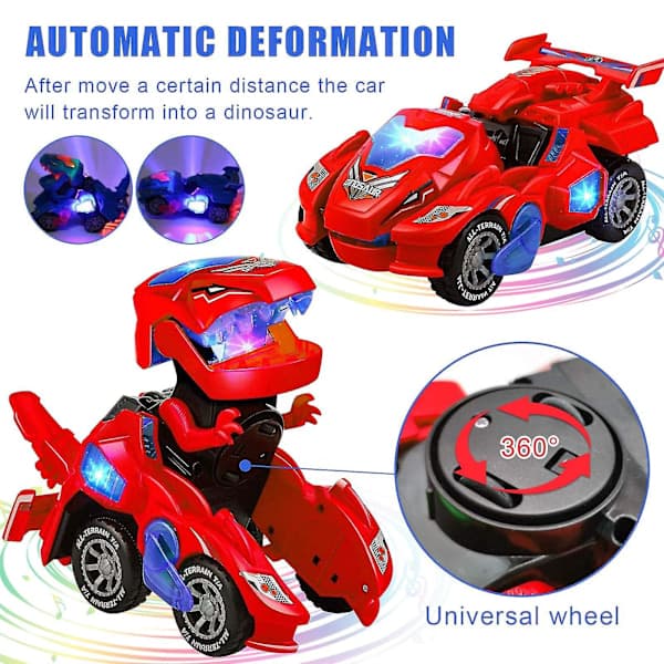 Transformerende dinosaurielegetøj Transformerende dinosauriebil Automatisk transformerende dino-biler med musik og LED-lys Transformerende ...