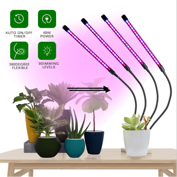 Växtlampa / Växtbelysning med 4 Flexibla LED-lysrör, 1-pack