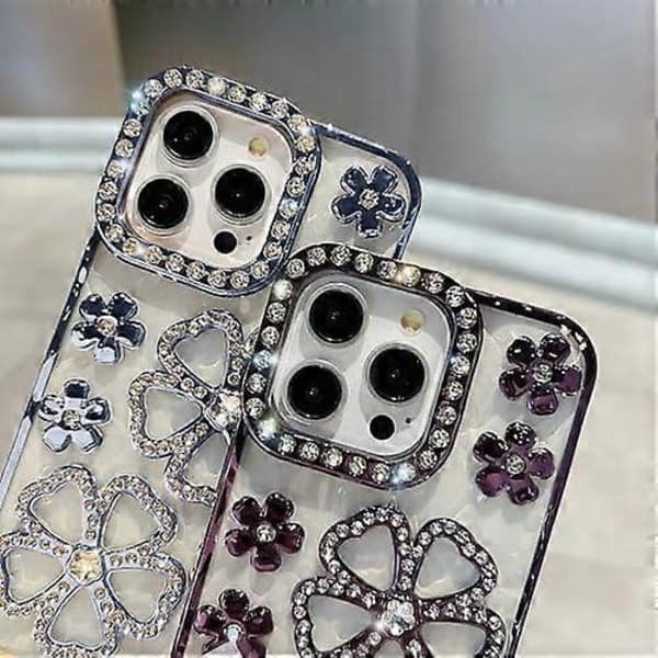 Sött Glitter Bling 3D Diamantblomma med Lyxiga Strassblommor iPhone 15 Pro Max.