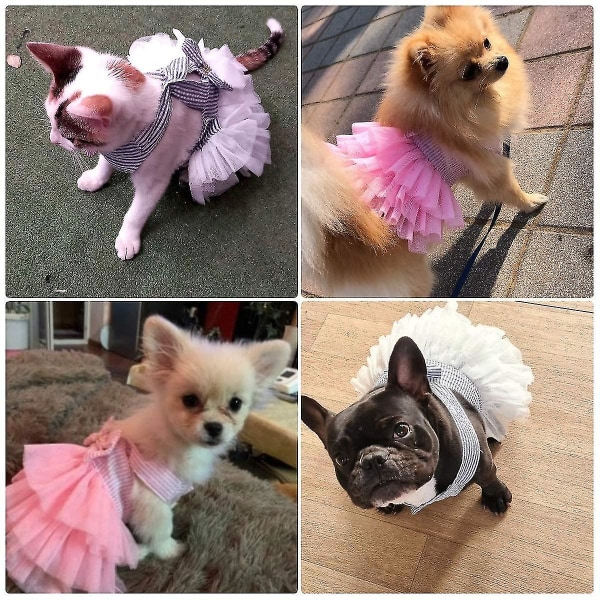 Nya Dog Princess Klänningar Valp Bow Knot Klänning Pet Tutu Kjol Randig Mesh Valp Hund Princess Sommarklänningar För Small Medium Cat 4 L