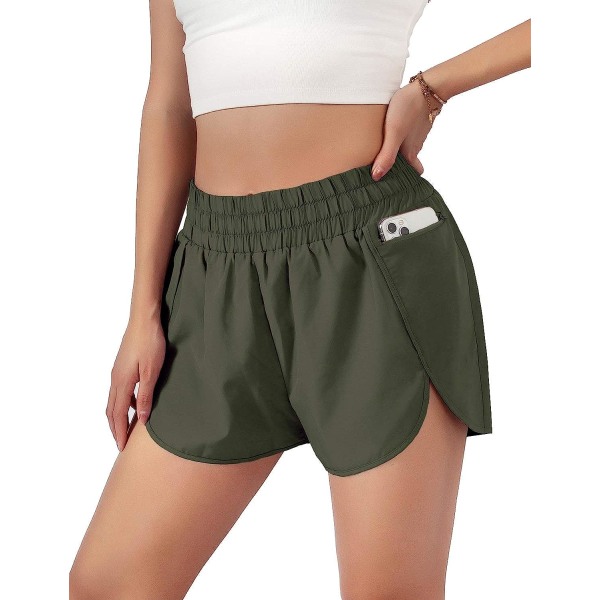 Löparshorts för kvinnor 2 i 1 Quick Dry Active Athletic Army Green