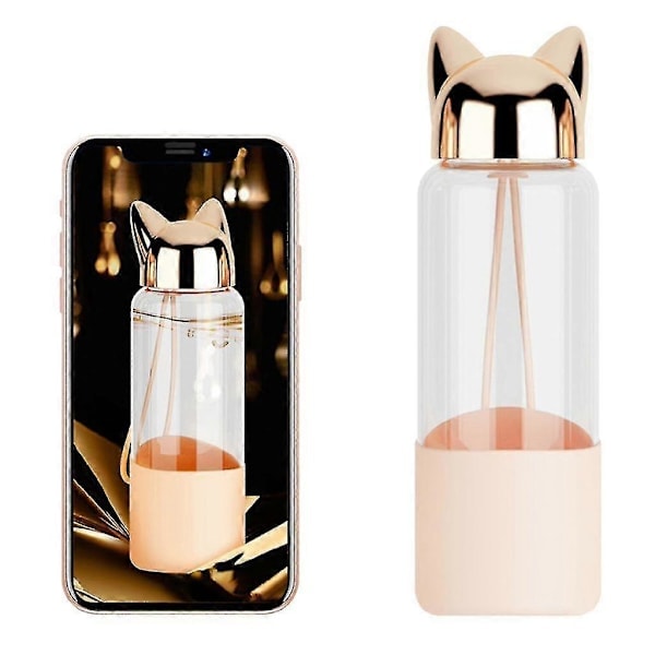 Cute Fox Glass Water Bottle BPA-Free 320ml Transparent Bottle for Cycling Tour