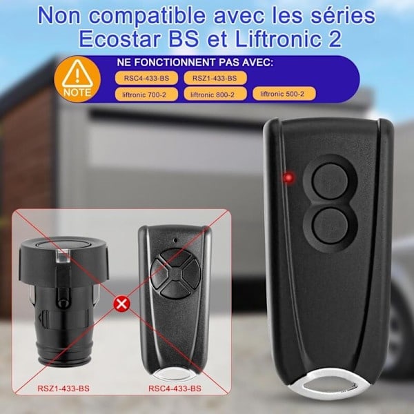 (Specialtilbud!) Garageportsender til ECOSTAR RSC2 433.92MHz Kompatibel med Ecostar RSC2-433, RSE2-433, RSZ1-433 Portfjernbetjening, 2-pak