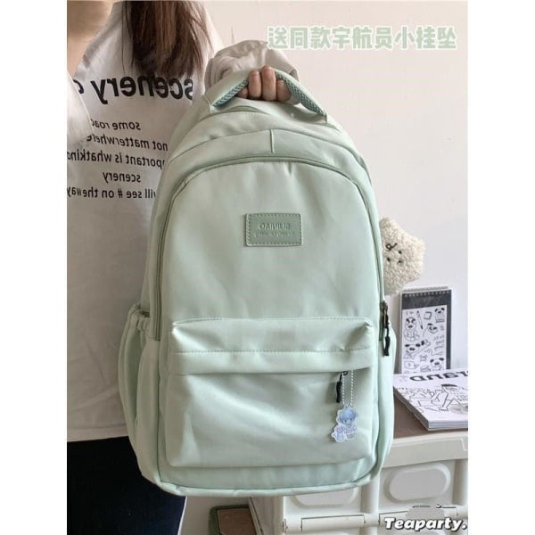 Ryggsäck för kvinnor och flickor, axelväska, skolväska, enkel universitetsstil, enfärgad, stor kapacitet, student, resedator, Milky mint green 45*32*13cm
