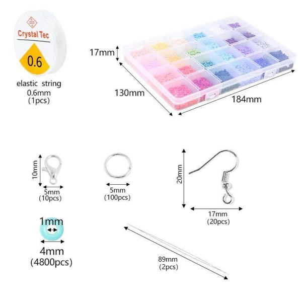DIY - Pärllåda - Fröpärlor - 4mm - 4800st - Smyckestillverkning multifarve