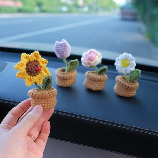 Håndvævede ornamenter Blomster i potter