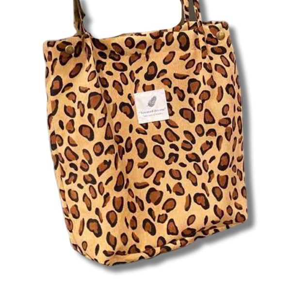Fodrad Tygpåse tote väska med fack tvättbar eko-vänlig leopard orange