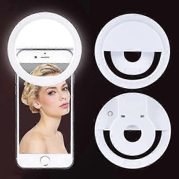 Mobiltelefon Fyldlys Ringlys LED Ringlys til Selfie Live USB Genopladeligt Ring Fyldlys white
