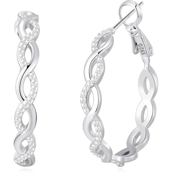 Sterling Sølv Øreringe Creoler til Kvinder Letvægts Snoede Creoler Med Cubic Zirconia Allergivenlige Creoler til Piger Hvid
