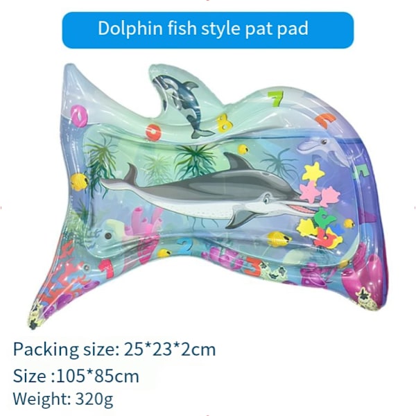 DT PVC:stä valmistettu puhallettava vesityyny, lasten vauvan ryömintämatto, vesisuihkulelu, Pat Pai Le -tyyny Dolphin fish shape