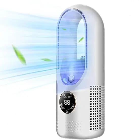 Bladeless Fan - 6 Speeds & Timer - USB Multifunctional Control with LED Display - Quiet & Portable for Bedroom, Kitchen, Office - White - 1 Unit white