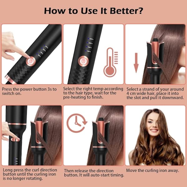 Automatic Hair Curler with 360° Rotation, 4-Level Adjustable