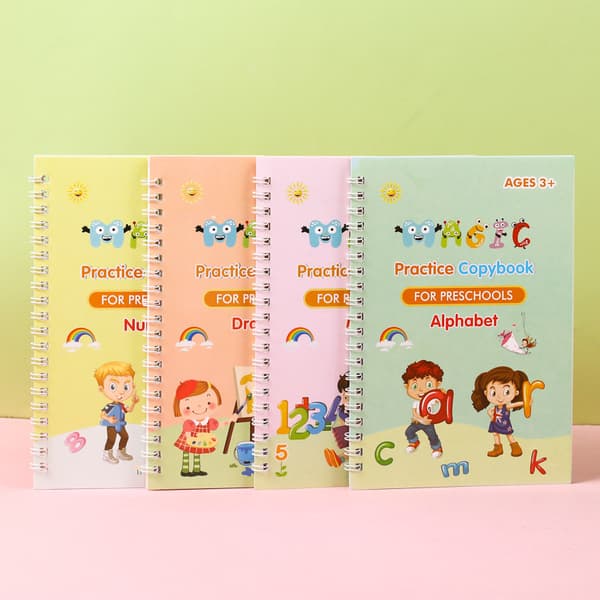 Reusable Writing Practice Copybook - 4 Pieces Set Multicolor