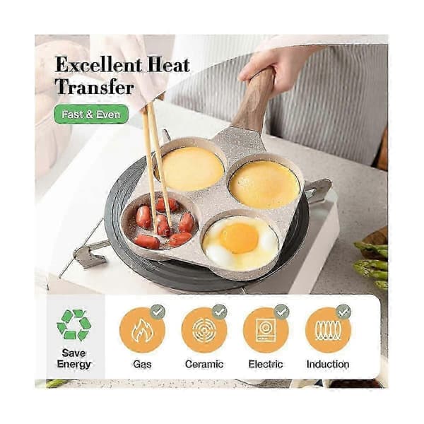 Egg Pan Omelettpanne, 4-kopps eggstekepanne, eggkokerpanne eggpanne for frokost, pannekake, plett
