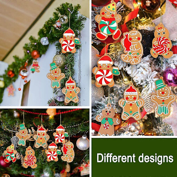 Festlige pepperkakemenn, miniatyr juledekor med forskjellige mønstre for juletre, festdekor og gaveutdeling, slitesterk myk PVC, sett