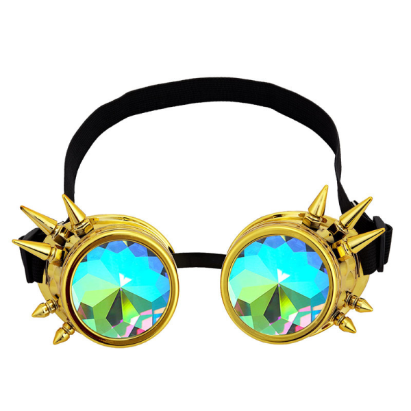 Rainbow Goggles Spiked Kalejdoskop Krystallinser Briller Gold