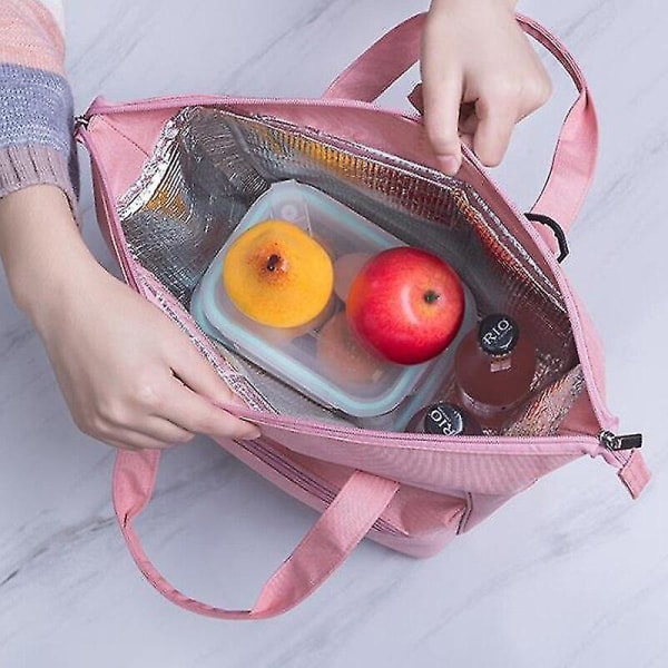 Kylväskor Vattentät Nylon Bärbar Dragkedja Oxford Lunch För Kvinnor Bekväm Box Tote Mat (rosa)