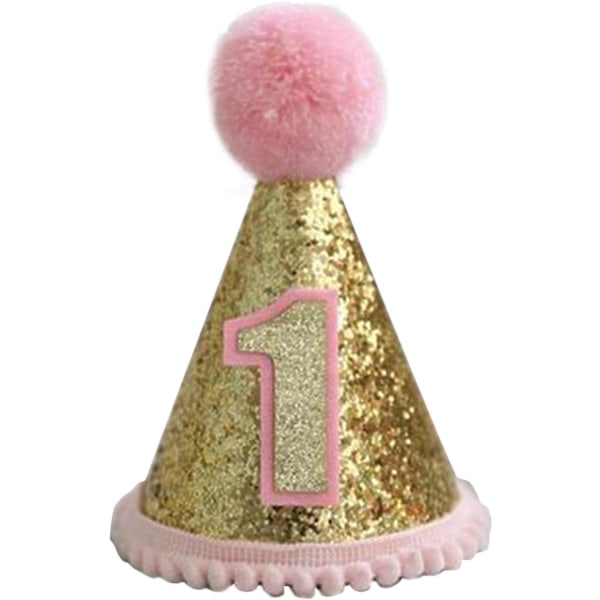 Födelsedagshatt Glitter Konhatt Justerbar Tiara Hårband Glittrande Prinsessa Födelsedagshatt för Baby Flicka Pojke, Rosa-1