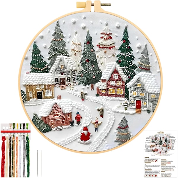 Broderikit för Jul, DIY Broderi Nålkonst Kit för Nybörjare Vuxna, Handsömnad Hantverkskit