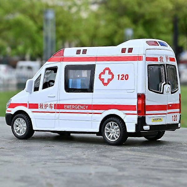 1:32 Simulaatiomalli Metallinen Ambulanssi, Vedä Taakse, Ääni ja Valo, Valettu Leluauto, Poliisin Erikoisauto, Lasten Lelulahja